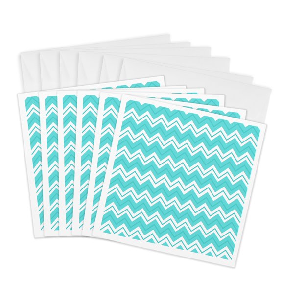 3drose, Teal Blue Chevron Zigzag Pattern, 6 Greeting Cards with Envelopes