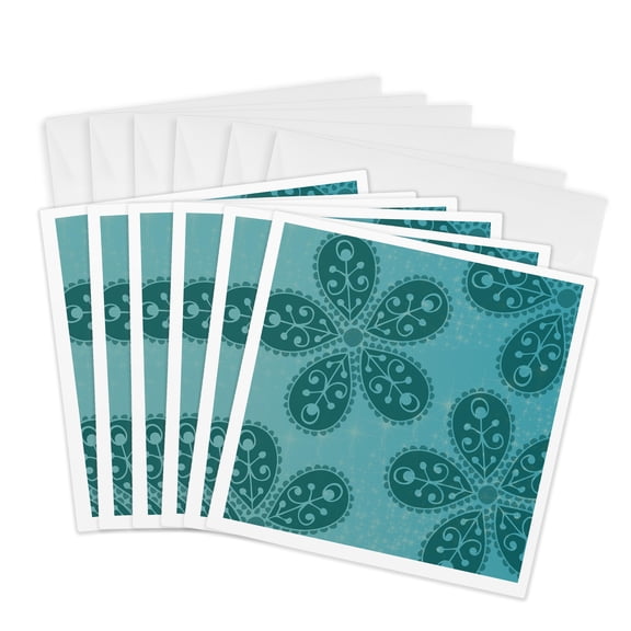 3drose, Teal Boho Flowers Bohemian Hippi Chic, 6 Greeting Cards with Envelopes