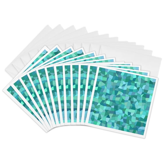 3drose, Teal Color Irregular Rectangle Mosaic, 12 Greeting Cards with Envelopes