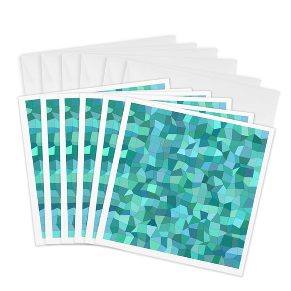 3drose, Teal Color Irregular Rectangle Mosaic, 6 Greeting Cards with Envelopes