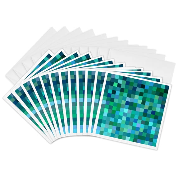3drose, Teal Color Square Mosaic, 12 Greeting Cards with Envelopes