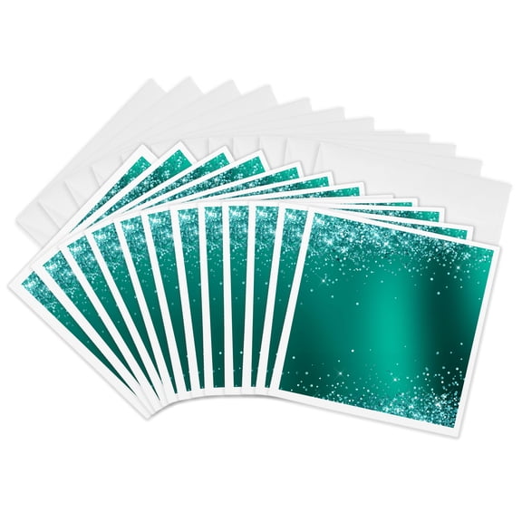 3drose, Teal Faux Holographic Glitter, 12 Greeting Cards with Envelopes