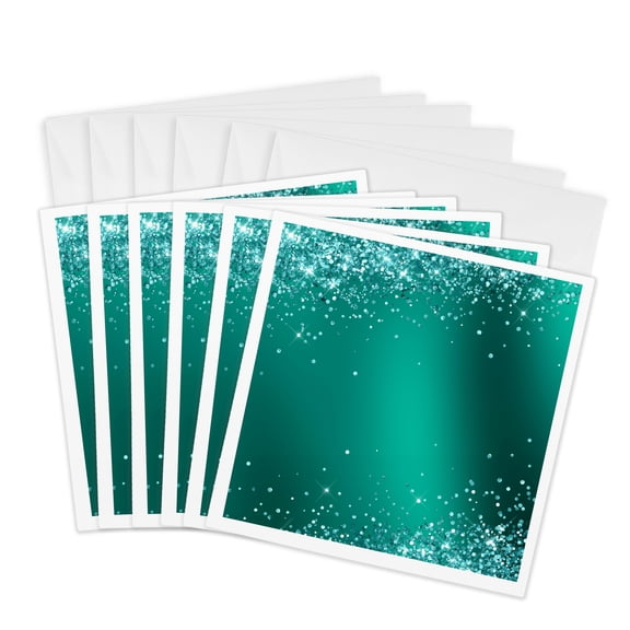 3drose, Teal Faux Holographic Glitter, 6 Greeting Cards with Envelopes