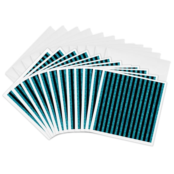 3drose, Teal and Black Printed Sparkle Stripes, 12 Greeting Cards with Envelopes