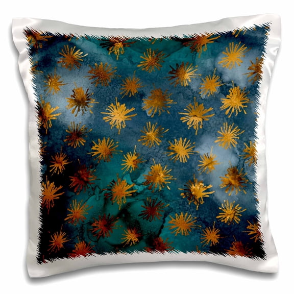 3drose, Teal and Image of Copper Image of Watercolor Flower Splash Pattern, 16x16 inch Pillow Case