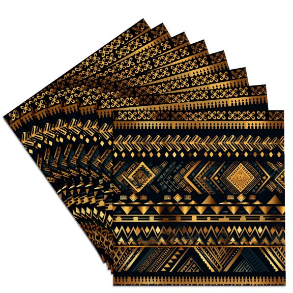 3drose, Teal and Image of Gold Aztec Geometric Pattern, Set of 8 Ceramic Tile Coasters