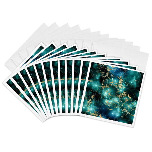 3drose, Teal and Image of Gold Image of Marble Design, 12 Greeting Cards with Envelopes