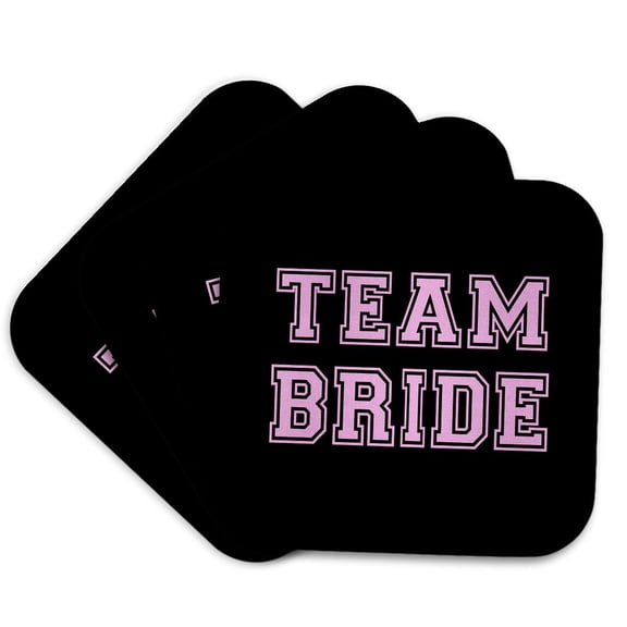 3drose, Team Bride - Girly Pink Text on Black - Bachelorette Party or Hen Night Gifts - Pre-wedding Fun, Set of 4 Coasters - Soft