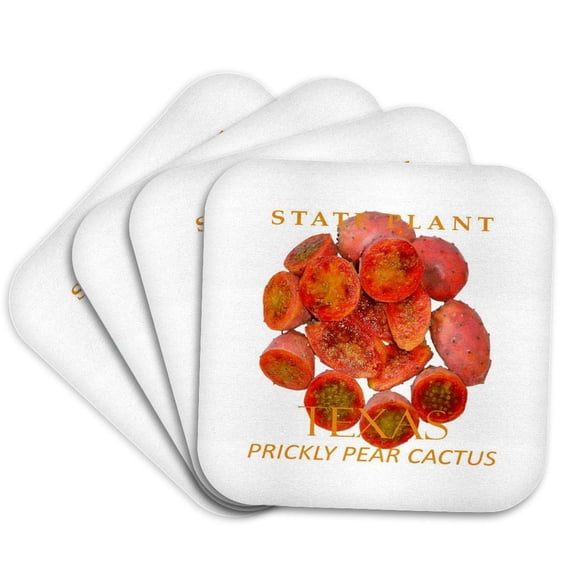 3drose, Texas Territory Plant Prickly Pear Cactus, Set of 4 Coasters - Soft