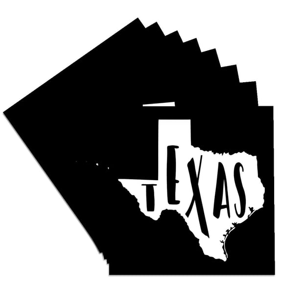 3drose, Texas Written Inside the State. Black Background., Set of 8 Ceramic Tile Coasters