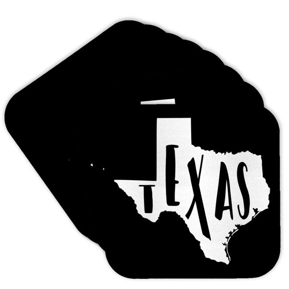 3drose, Texas Written Inside the State. Black Background., Set of 8 Coasters - Soft