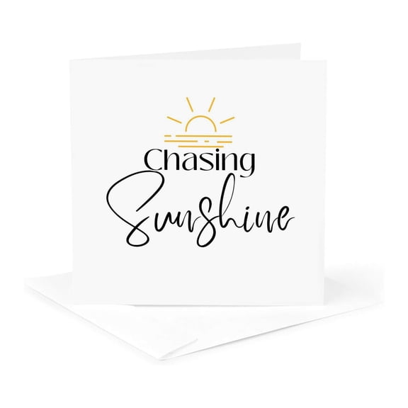3drose, Text of Chasing Sunshine with Sun and Beach Doodle, 1 Greeting Card with Envelope