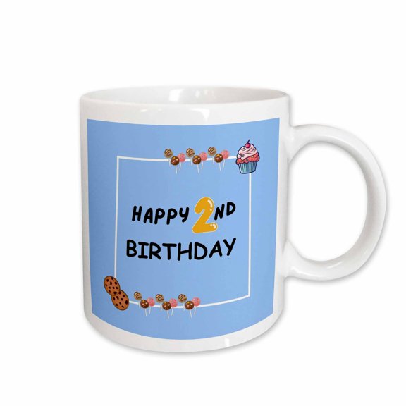 3drose, Text of Happy Birthday Turning 2 - Pastry Theme, 15oz Mug