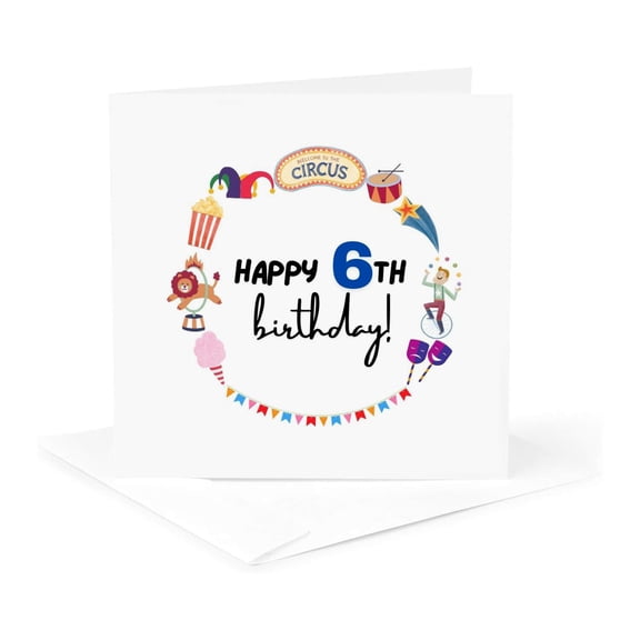 3drose, Text of Happy Birthday Turning 6 - Circus Theme, 1 Greeting Card with Envelope