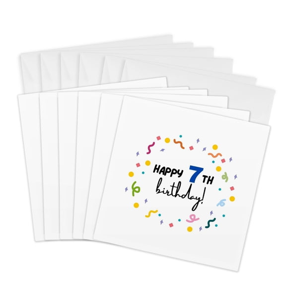 3drose, Text of Happy Birthday Turning 7 - Confetti, 6 Greeting Cards with Envelopes