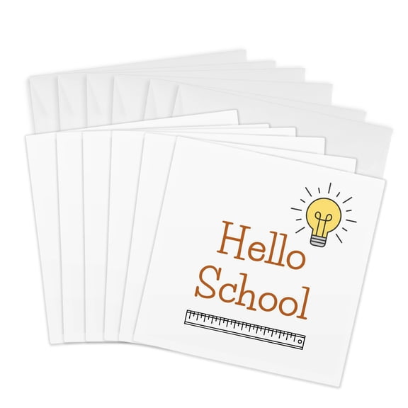 3drose, Text of Hello School, 6 Greeting Cards with Envelopes