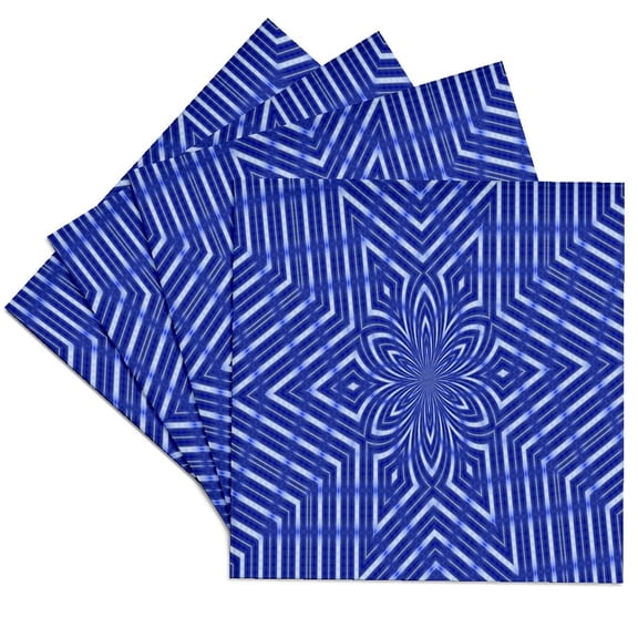3drose, Textile Pattern Blue and White Large Star, Set of 4 Ceramic Tile Coasters