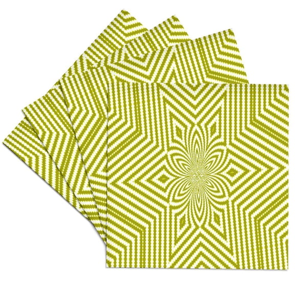 3drose, Textile Pattern Lime Green and White Large Star, Set of 4 Ceramic Tile Coasters