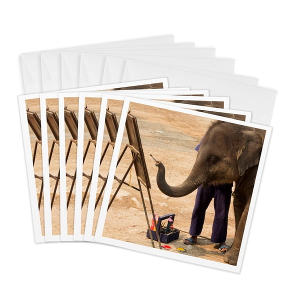 3drose, Thailand, Elephants Paint Pictures., 6 Greeting Cards with Envelopes