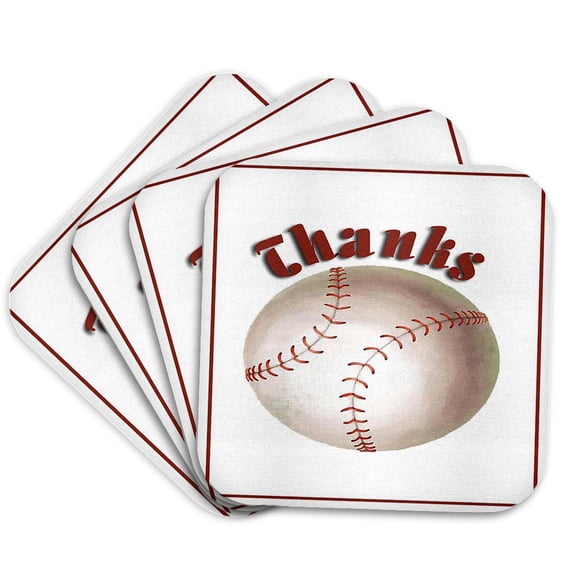 3drose, Thanks, Baseball, Set of 4 Coasters - Soft
