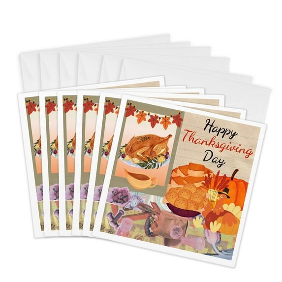 3drose, Thanksgiving Day Scrapbook Version, 6 Greeting Cards with Envelopes