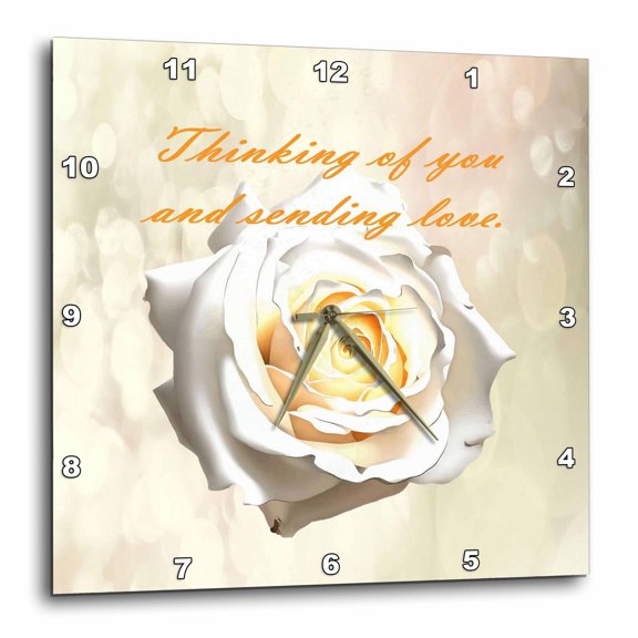 3drose, Thinking of You and Sending Love Greeting with Artistic White Rose, 10x10 Wall Clock