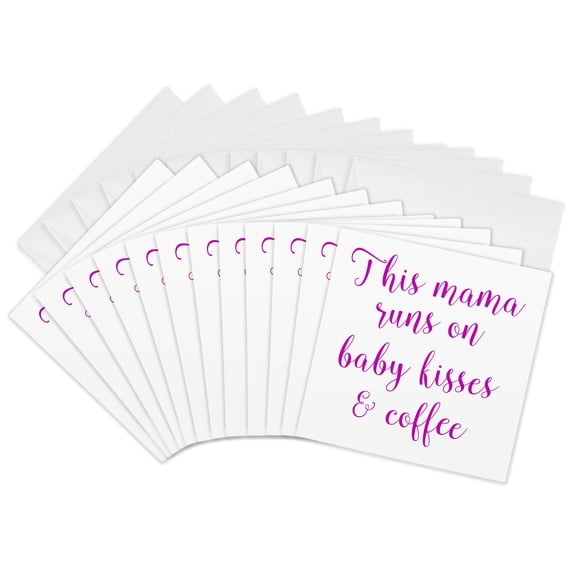 3drose, This Mama Runs on Baby Kisses and Coffee, 12 Greeting Cards with Envelopes