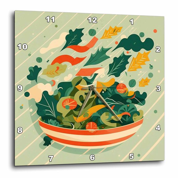 3drose, This Salad Illustration Revels in Mid-century Charm, 13x13 Wall Clock