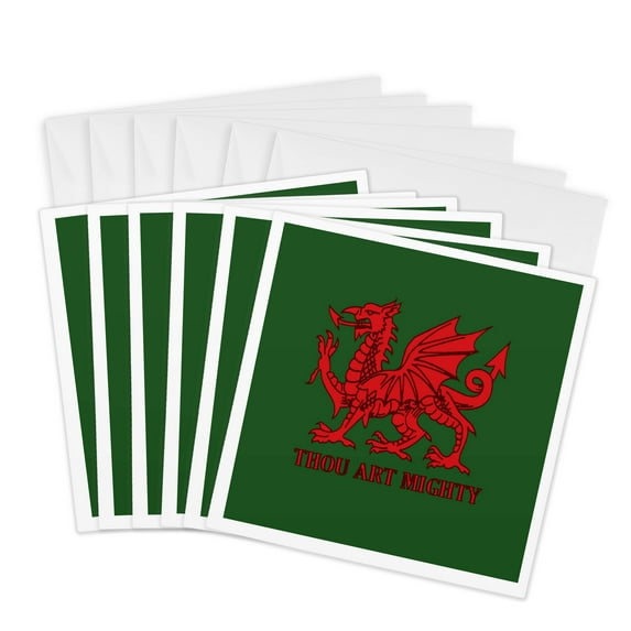 3drose, Thou Art Mighty Red Dragon Welsh Rugby, 6 Greeting Cards with Envelopes