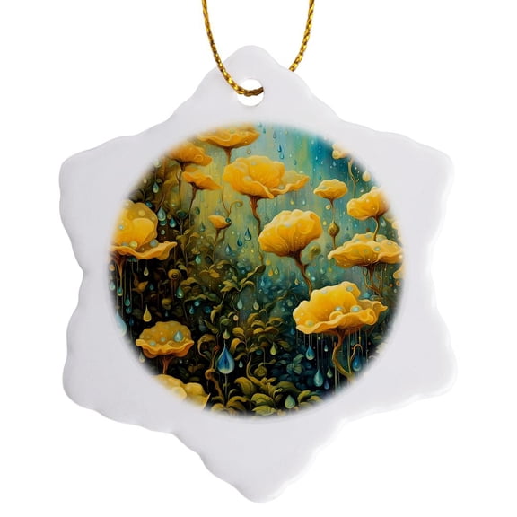 3drose, Three French Hens Retro Mid-century Cut-out, 3 inch Snowflake Porcelain Ornament