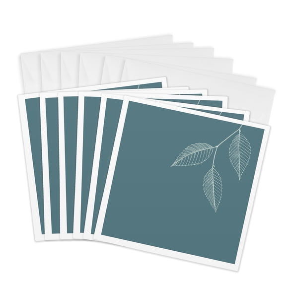 3drose, Three White Leaves Minimilist Zen Art, 6 Greeting Cards with Envelopes
