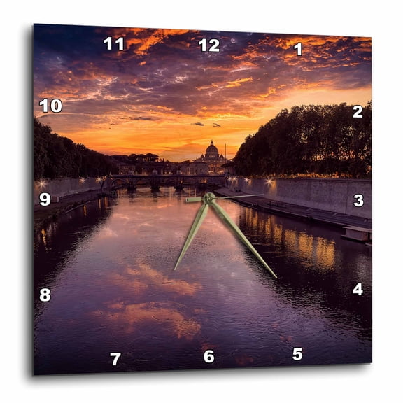 3drose, Tiber River Sunset in Rome, Italy, 13x13 Wall Clock
