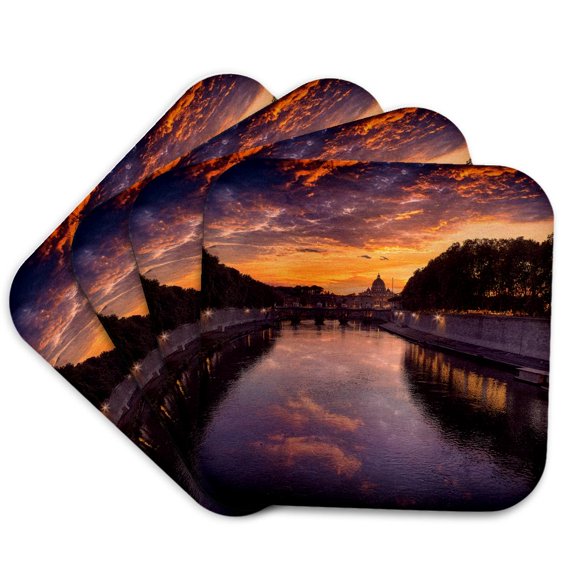 3drose, Tiber River Sunset in Rome, Italy, Set of 4 Coasters - Soft