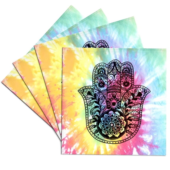 3drose, Tie Dye Hamsa, Set of 4 Ceramic Tile Coasters