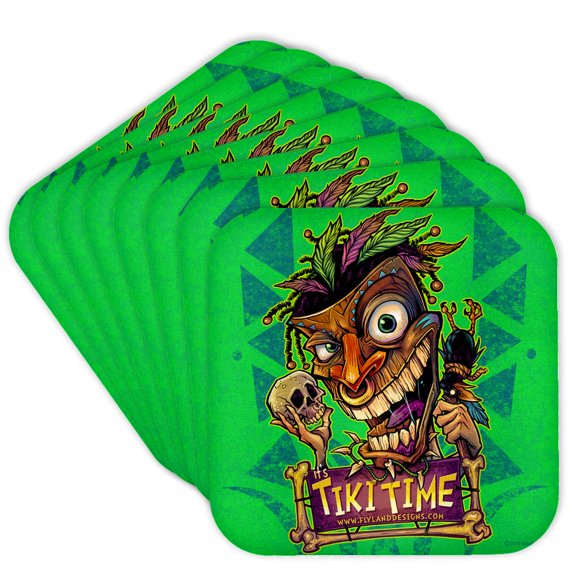 3drose, Tiki Voodoo Guy with a Skull and Crow, Set of 8 Coasters - Soft