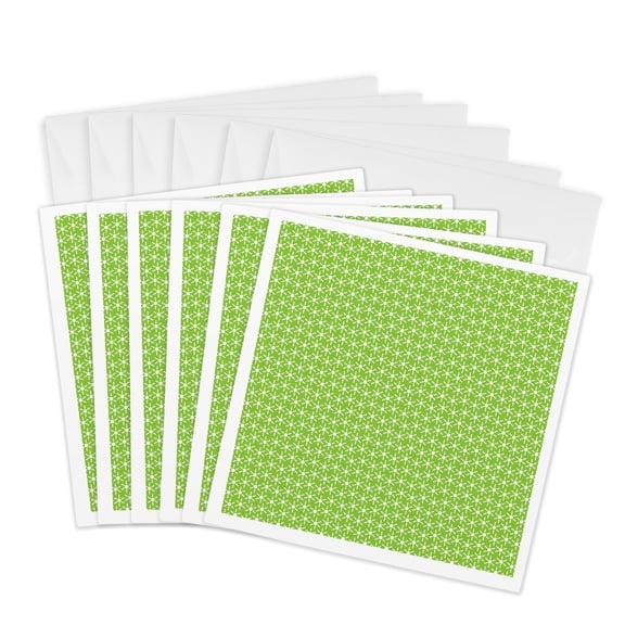 3drose, Tiny Green and White Dot Snowflake Pattern, 6 Greeting Cards with Envelopes