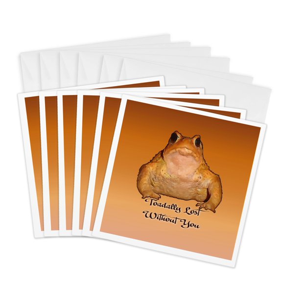3drose, Toadally Lost Without You Toad Illustration and Missing You Message, 6 Greeting Cards with Envelopes