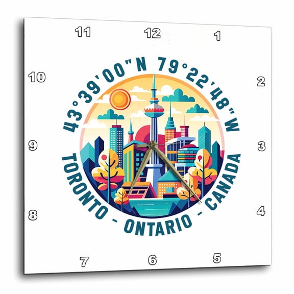3drose, Toronto, Ontario, Canada, Cityscape, Coordinates. Awesome Art Gift, 13x13 Wall Clock