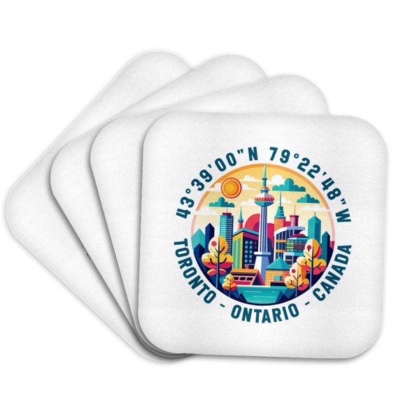 3drose, Toronto, Ontario, Canada, Cityscape, Coordinates. Awesome Art Gift, Set of 4 Coasters - Cork