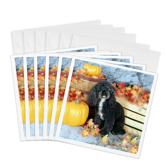 3drose, Toy Poodle Black, 6 Greeting Cards with Envelopes