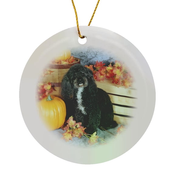 3drose, Toy Poodle Black, Circle Porcelain Ornament