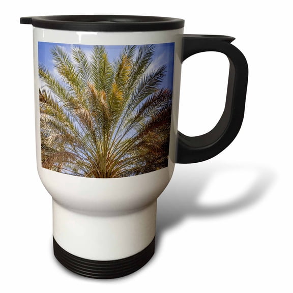 3drose, Tozeur, Tunisia. Palm Trees in a Desert Oasis., 14oz Stainless Steel Travel Mug