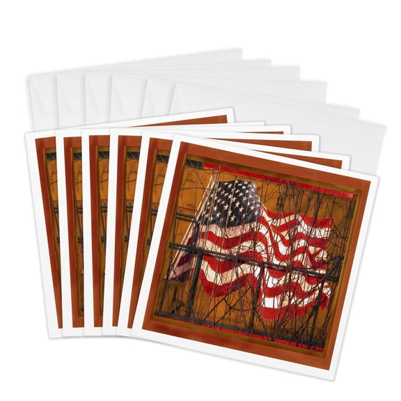 3drose, Train Flag, 6 Greeting Cards with Envelopes