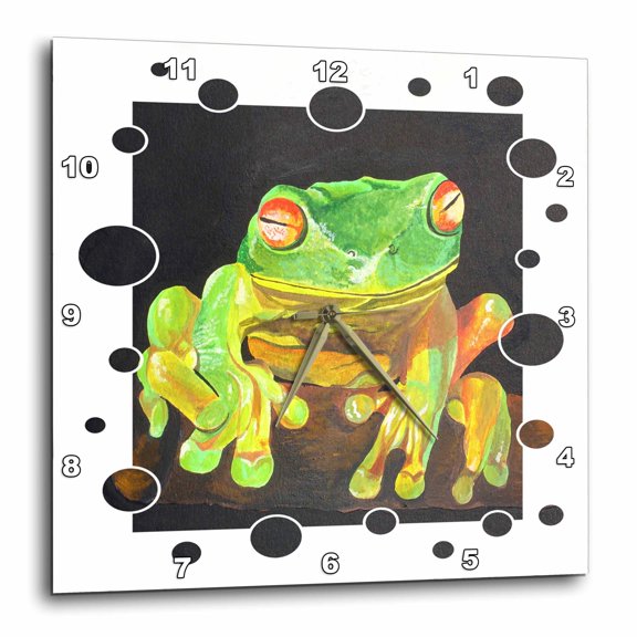 3drose, Tree Frog - Amphibian, Tree Frog, Green Frog, Green Tree Frog, Tree, Animal, Nature, 13x13 Wall Clock