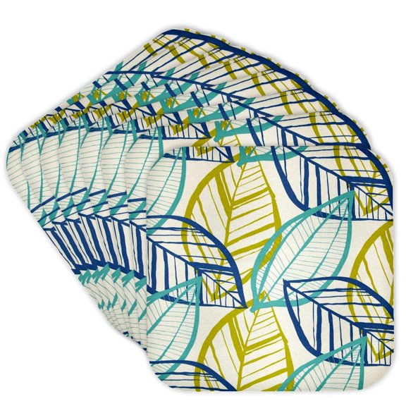 3drose, Trendy Large Aqua Blue N Chartreuse Leaves, Set of 8 Coasters - Soft