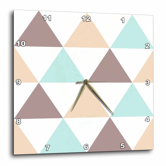 3drose, Triangles Pattern in Light Teal, Brown, Cream Color and White., 10x10 Wall Clock
