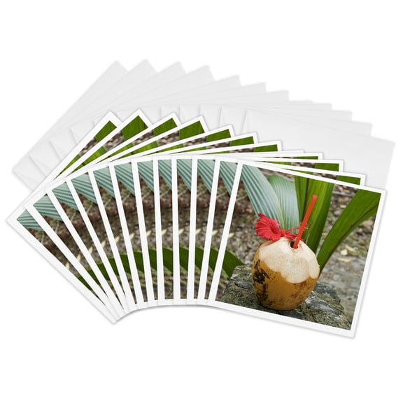 3drose, Tropical Cocktail Drink on Fregate Island, Seychelles-af39 Awr0126 - Alison Wright, 12 Greeting Cards with Envelopes