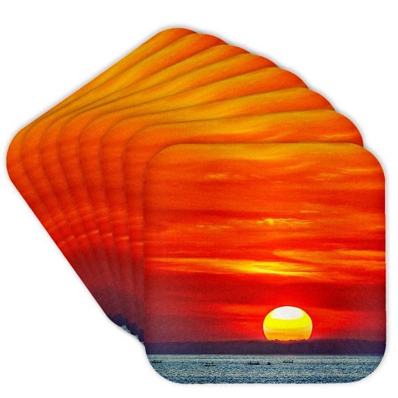 3drose, Tropical Paradise. Sunset in Bali, Indonesia., Set of 8 Coasters - Cork