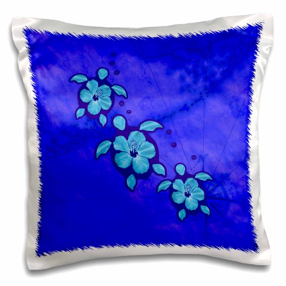 3drose, Tropical Sea Turtles with Flower Shells on a Nautical Map of Islands., 16x16 inch Pillow Case