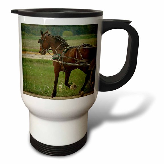 3drose, Trot on Horse, Amish Buggy Horse Trotting, 14oz Stainless Steel Travel Mug
